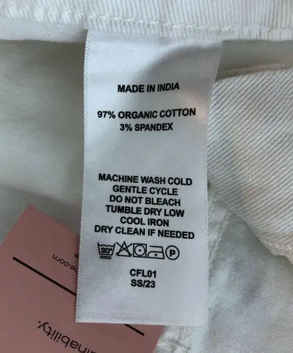 Quince Womens White Organic Stretch Cotton Twill Wide-Leg Crop Pant 29