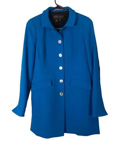 Nina McLemore Blue Button Front Jacket 100% Wool Women Sz 0