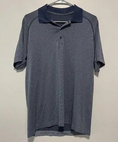 Lululemon  Blue Stripe Metal Vent Tech Polo Shirt Size Medium