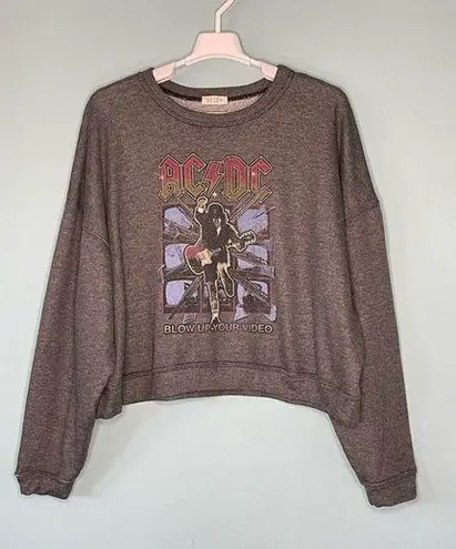 Wst Cst Gray AC/DC Blow Up Your Video Cropped Pullover Sweatshirt Size Medium