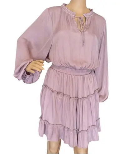 Glam Boho Ruffled Ballon Long Sleeve Mini Dress Blush Pink Size Large