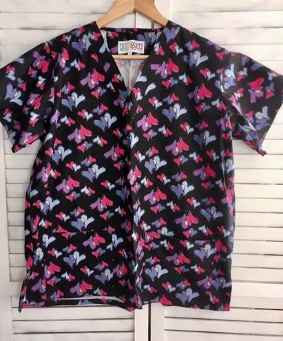 Hearts Scrub Top, Medium Black