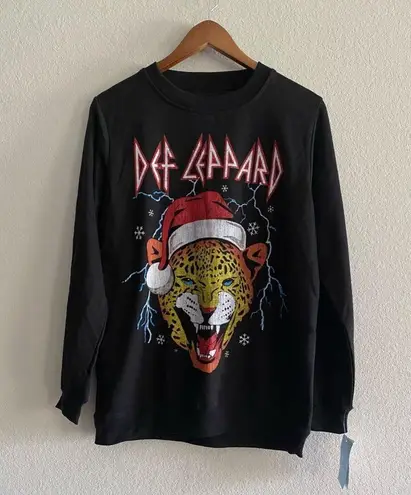 NWT Def Leppard Women Christmas Holiday Black Graphic Sweatshirt L Large