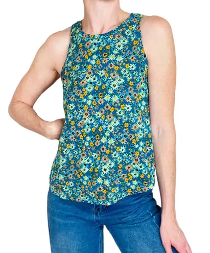 secret treasures Turquoise Hippie Floral Cropped Oversized Tank Top