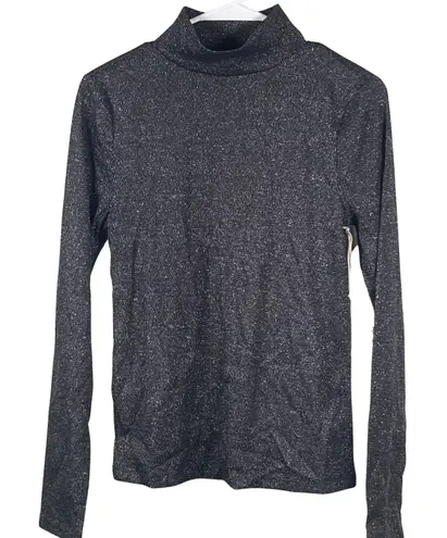 ANA A New Approach Top Women's Size Medium Gunmetal Metallic Shimmer Mock Neck Black