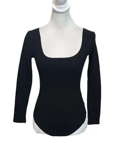 ALLSAINTS Jamie Long Sleeve Bodysuit Black Top Stretch Minimalist Womens Size 4