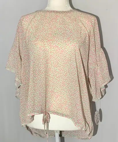 Love + Joy Womens Full Circle Sheer Flutter Sleeve Top, XL - New!