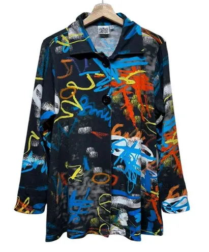 Parsley & Sage Jacket Womens Sz M Art To Wear Graffit Blazer Colorful Artsy Size M