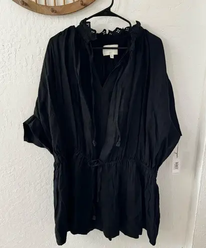 Brochu Walker Black St. Tropez Waist Chest Tie Eyelet Collar Oversized Dress M