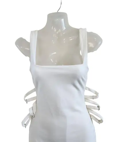 H:ours White Square Neck Corset Tie Front Bodycon Mini Dress Size XS