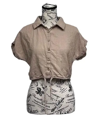 Love83 Beige Crop Top Woven Granola Girl Boho Hippie Beach Coastal M Coastal Tan Size M