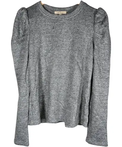 Les Serein Metallic Silvery Grey Puff Sleeve Crewneck Sweater M NWT Gray Size M - Image 1