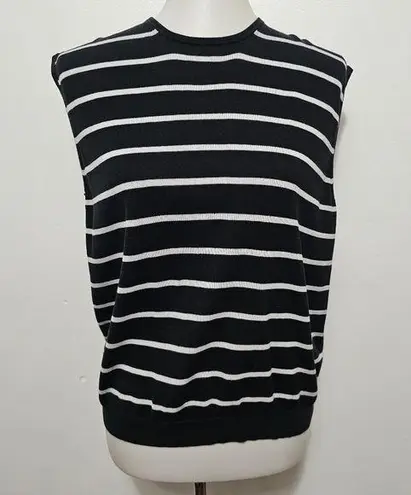 City Silk Black & White Stripe Sleeveless Crewneck Silk Blend Sweater Size XL