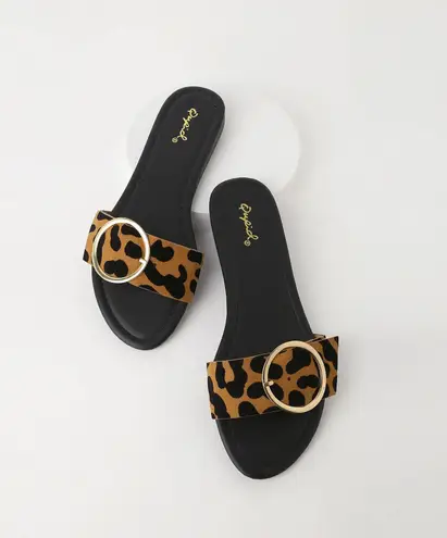 Quipid  Bella Leopard Print Buckle Slide Sandals