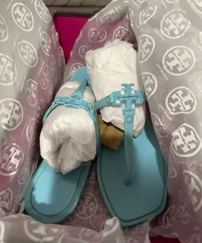 Tory Burch NIB AUTH  Roxanne Logo Jelly Slip On Sandals In Island Blue Sz 6