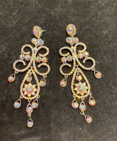 Ab Stone Pageant Earrings Silver