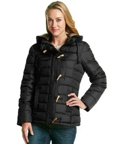 Ruff Hewn New! Women's Toggle Closure Hooded Black Puffer Jacket Coat Medium