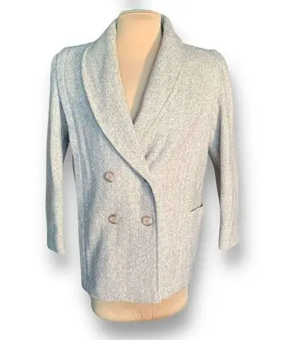 Vintage 80s Blazer Petite Tan Cream Wool Herringbone Tweed Double Breasted Coat Size undefined