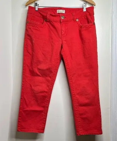 Seven7 Seven Distressed Denim Cropped Jeans Red Orange Color Women’s Size 12 READ Below