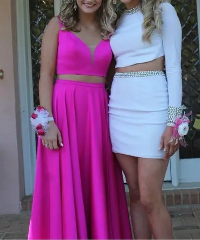 La Femme Women’s  Two Crop Top Piece Peek A Boo Dress Shorts With Train Sk thumbnail 3