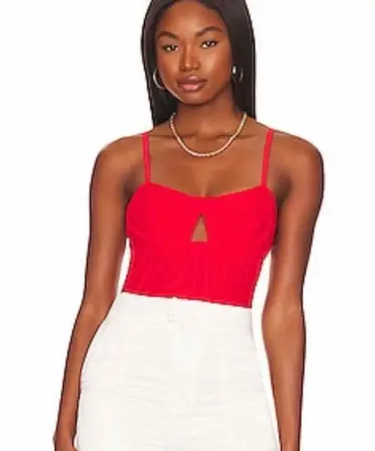 We Are HAH Under The Wire Mesh Bodysuit in Blood Orange