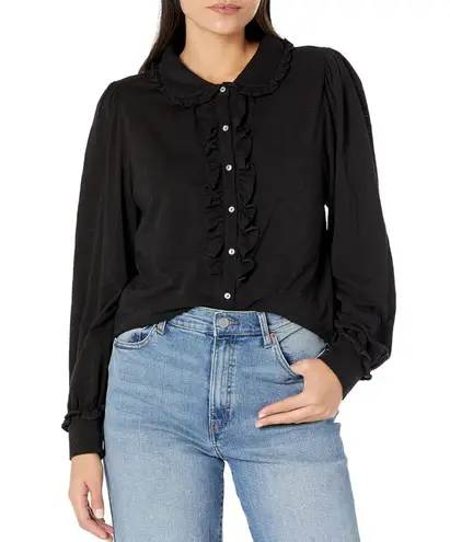 Goldie $185 New Tees Pima Cotton Ruffle Tuxedo Blouse - Small