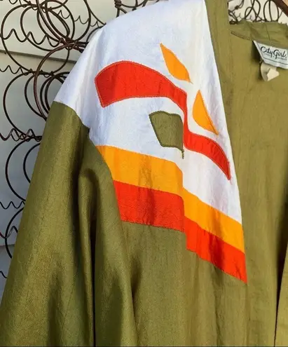 Vintage 80s olive green windbreaker open front jacket Size L