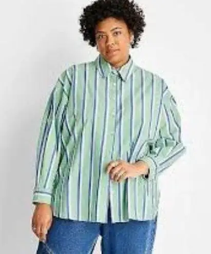 Long Sleeve Striped GREEN Button Down Shirt Future Collective Reese Blutstein Size XXL