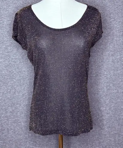 Susan Lawrence Vintage Black Metallic Top Women's Small Sparkle Evening Blouse