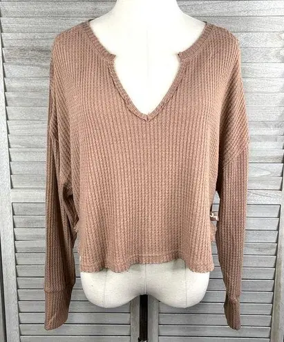 JoyLab Activewear Waffle Long Sleeve Top Mocha-Large