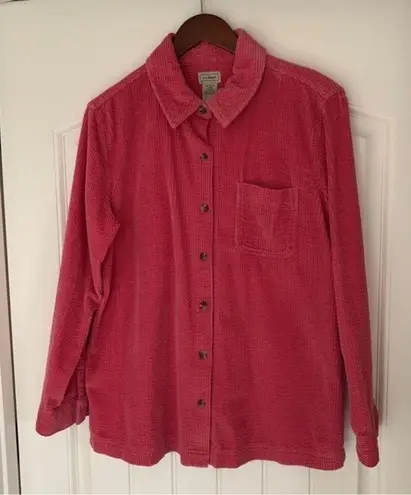 L.L.Bean  Women’s Wide Wale Corduroy Button Shirt LARGE PETITE‎ Pink Rose OWJ29