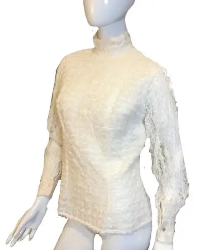 Vintage 1950s Lace Exaggerated Ruffle Tulle Blouse White Adelaar Size M