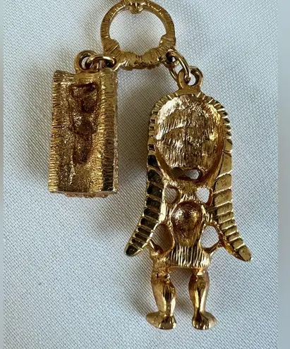 Vintage Hawaiian Tiki Pendant Necklace Gold Tone Chain Tribal God Charm Jewelry