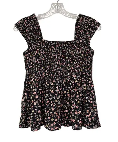 Ultra Flirt Smocked Ditsy Floral Sleeveless Milkmaid Pinup Flowy Crop Top Size M Romantic