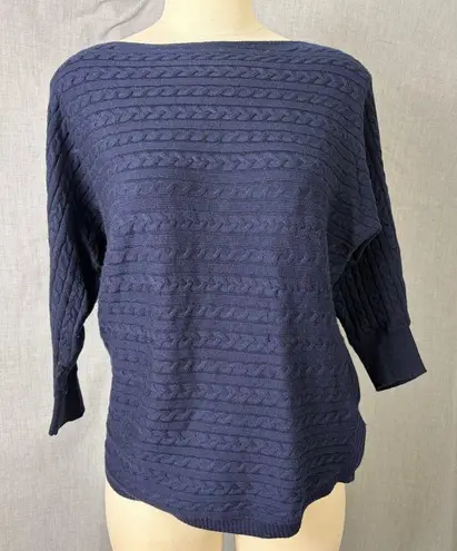 Market & Spruce Navy Cable Knit Dolman Sweater Small Cashmere Blend Boat Neck