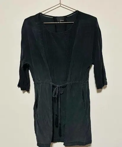 Greylin Dark Blue Cinch Waist Pockets Ribbed Crewneck Midi Dress Size Medium