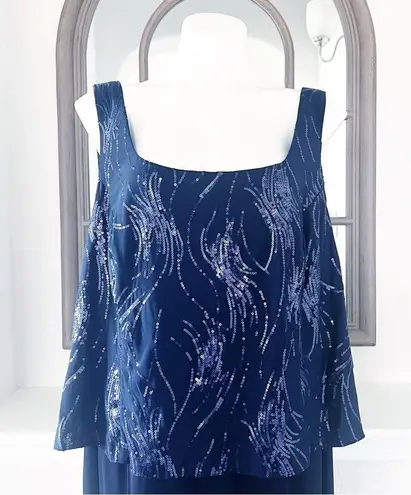Alex Evenings Navy Chiffon Dress w/Sequin Embellished Overlay Size 20W New w/Tag
