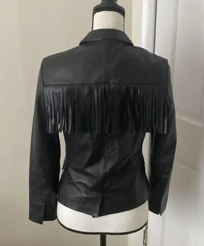 Zadig & Voltaire Maison Deluxe Black Lamb Leather Jacket with Fringes Size Small