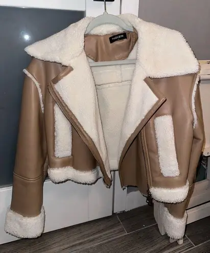 Noize Viveca Cropped Length Vegan Leather Coat Tan