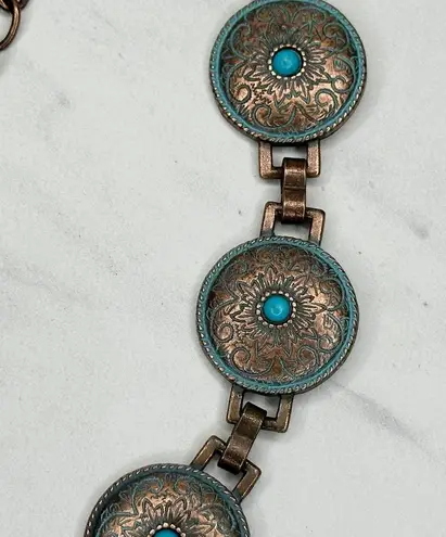 Faux Turquoise Studded Western Concho Metal Chain Belt Size Medium M Large L