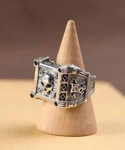 925 Silver Plated Adjustable Skull Ring for Men Women,Punk Ring,Hip Hop Ring