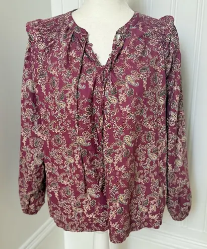 AVARA Boho Paisley Ruffle Blouse – Size Large Red