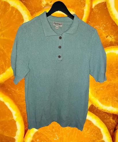 Norm Thompson Linen Light Blue Short Sleeve Polo Knit Sweater Size Large