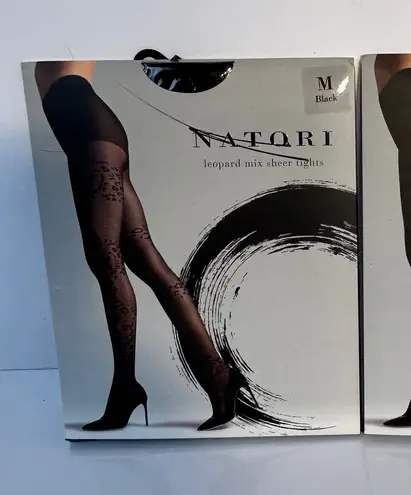 Natori Leopard Mix Sheer Tights Black Size Medium