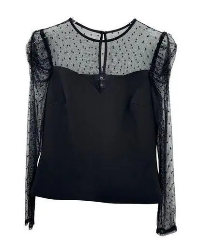 I.N. San Francisco blouse women's M mesh polka dot puff sweetheart stretch black