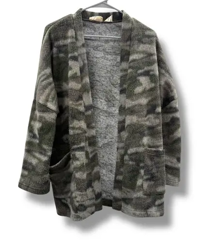 Nanavatee Green Camo Long Sleeve Open Knit Fuzzy Soft Cardigan Sz S/M