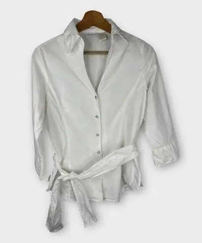 Harvé Benard Harve Benard Womens size Small Button Collared Tie 3/4 Sleeve Blouse Top White