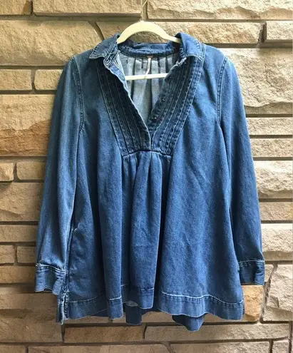 Free People  Baby Blues Denim Tunic in Robins Blue Dress Western Small