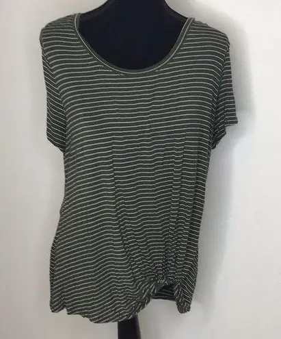 Nine Britton #203  XL front twist knotted short sleeved green & white striped top