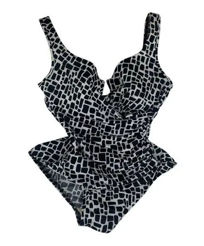 MiracleSuit size 10 medium Black white pattern one piece swim suit bathing slim